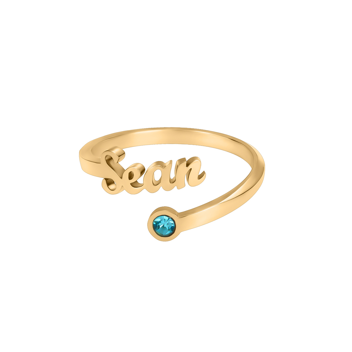 Custom Single Name Birthstone Ring with Open Design