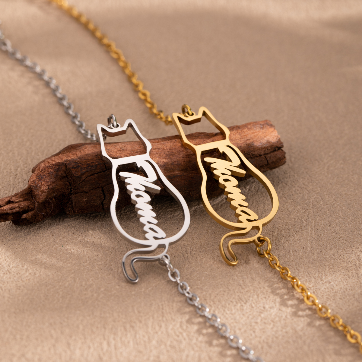 Custom Name Bracelets and Anklein of Cat Shaped Gift for Pet Lovers