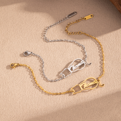 Custom Name Bracelets and Anklein of Cat Shaped Gift for Pet Lovers