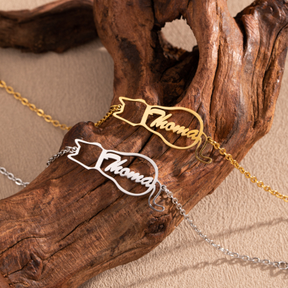 Custom Name Bracelets and Anklein of Cat Shaped Gift for Pet Lovers