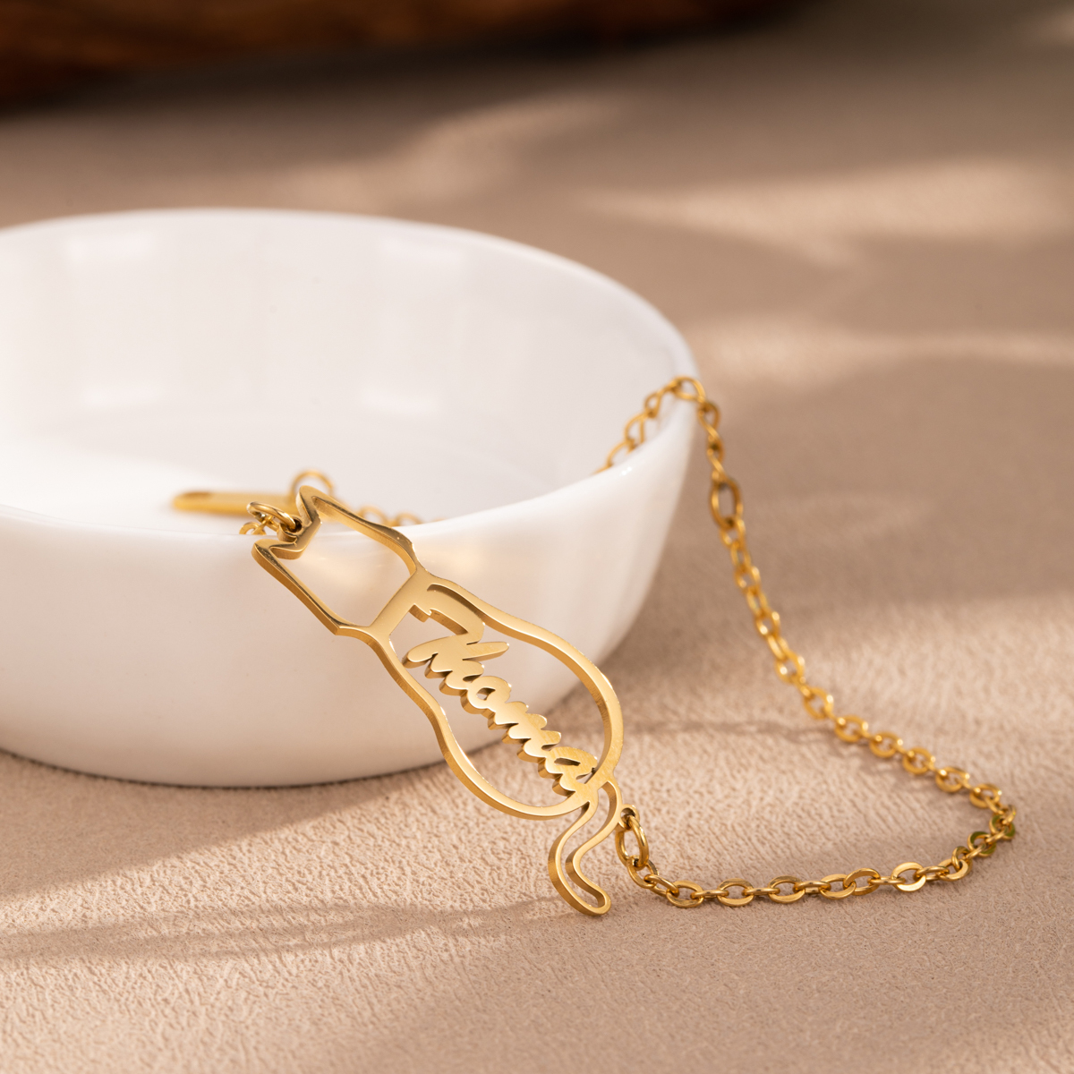 Custom Name Bracelets and Anklein of Cat Shaped Gift for Pet Lovers