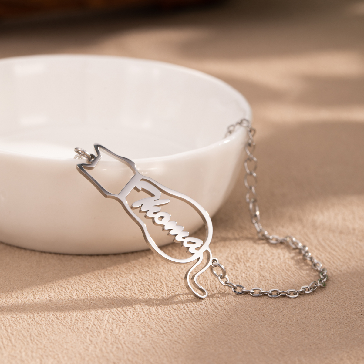 Custom Name Bracelets and Anklein of Cat Shaped Gift for Pet Lovers