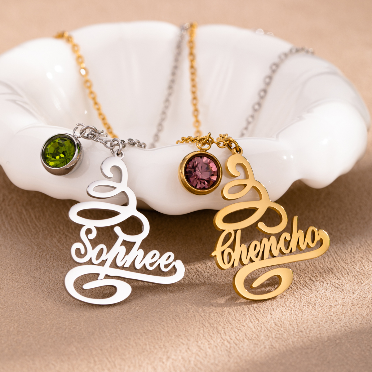 [Copy]Custom Name Necklaces with Double-sided Christmas Snowflake Elements