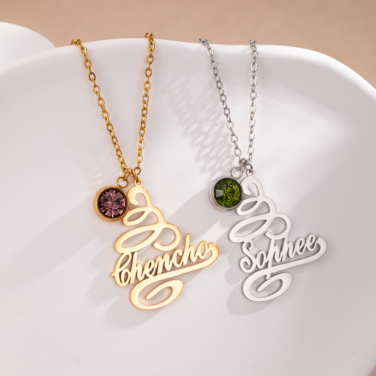 [Copy]Custom Name Necklaces with Double-sided Christmas Snowflake Elements