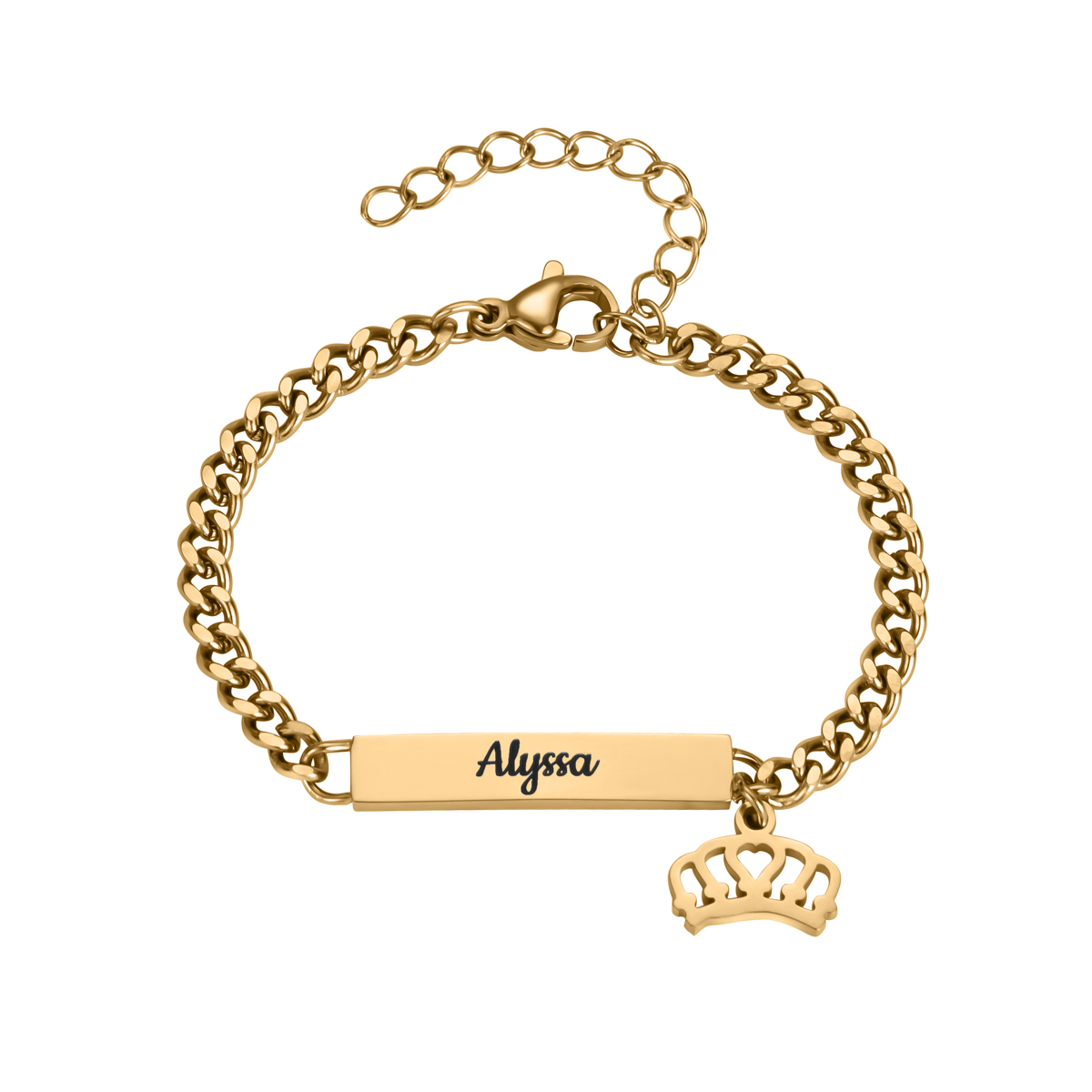 Custom Name Engraved Bracelet with Crown Pendant  