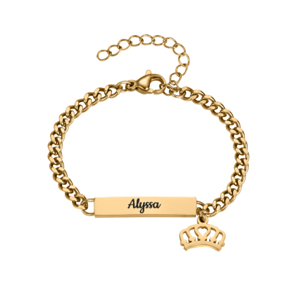 Custom Name Engraved Bracelet with Crown Pendant  