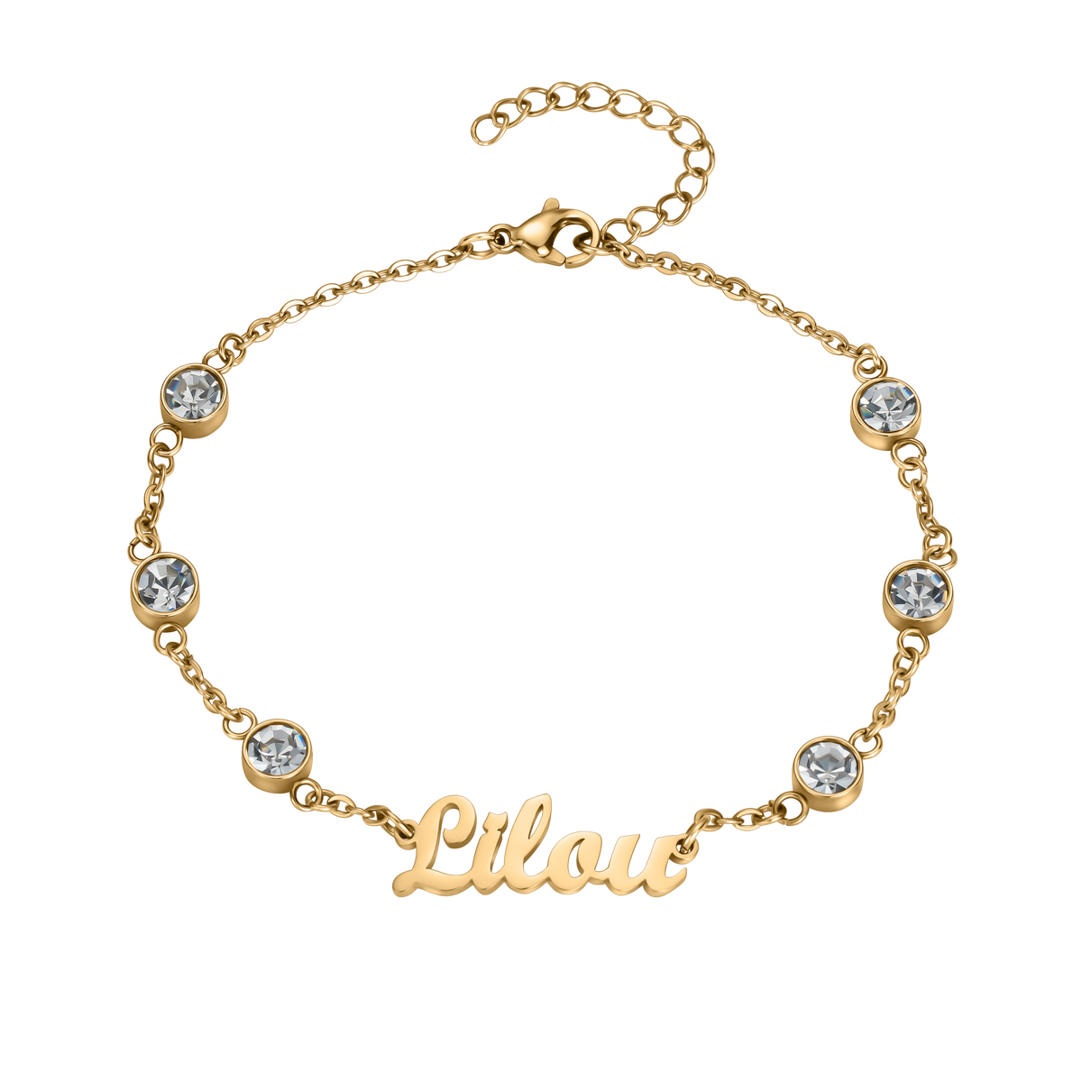 Custom Name Bracelets and Ankle Chains with Six Rhinestones Inlaid