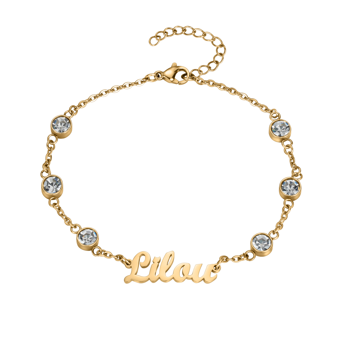 Custom Name Bracelets and Ankle Chains with Six Rhinestones Inlaid