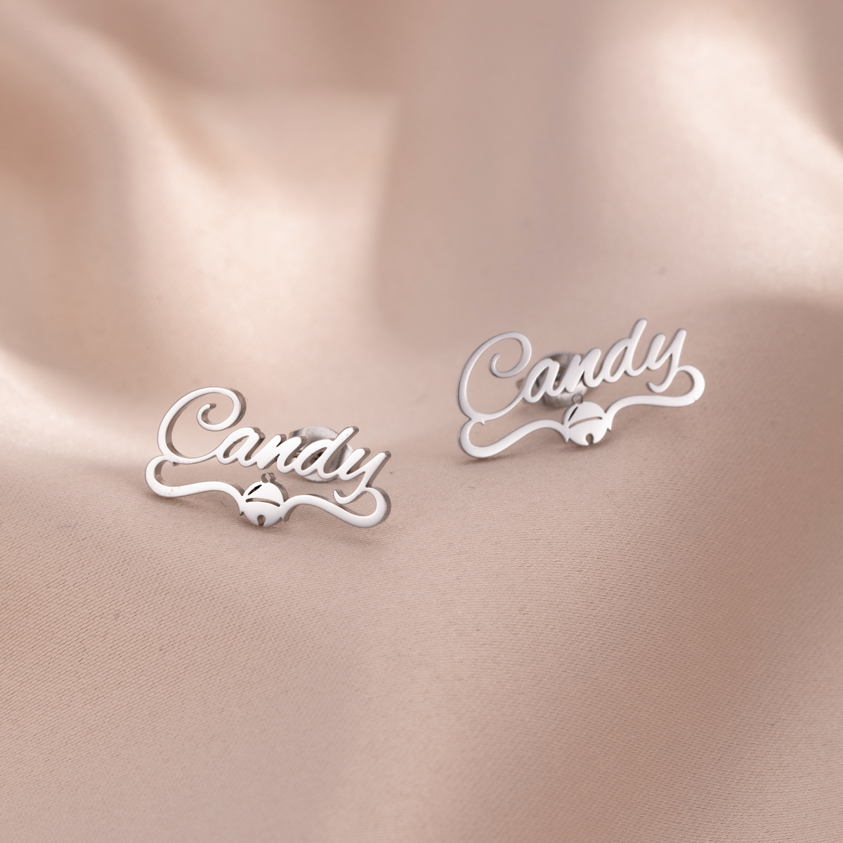 Custom Name Earrings with Christmas Bell Elements