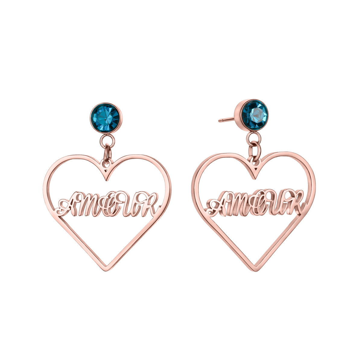 Custom Name Heart Earrings with Birthstone
