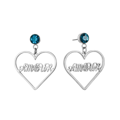 Custom Name Heart Earrings with Birthstone