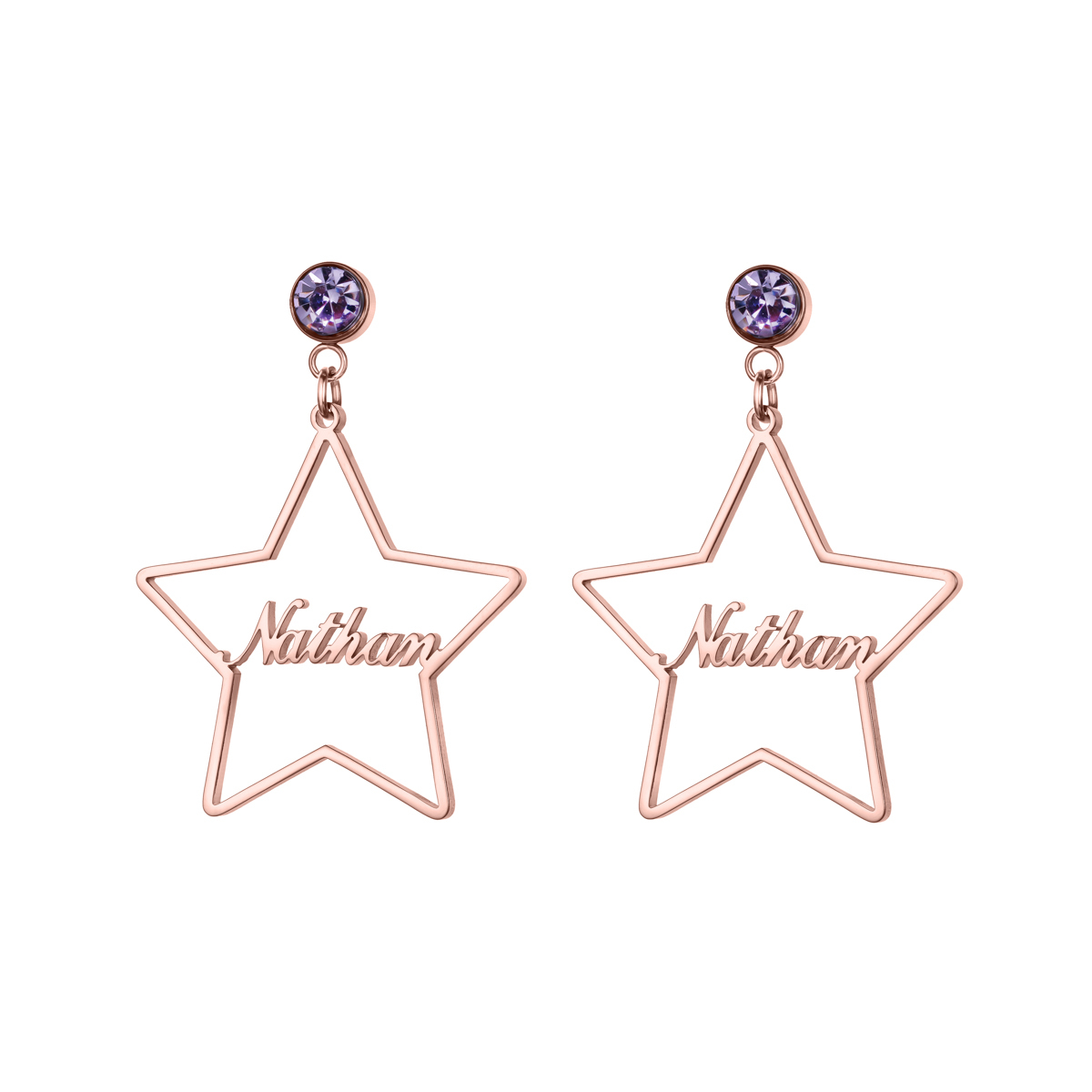 Personalized Name Birthstone Earrings with Pentagram Shape