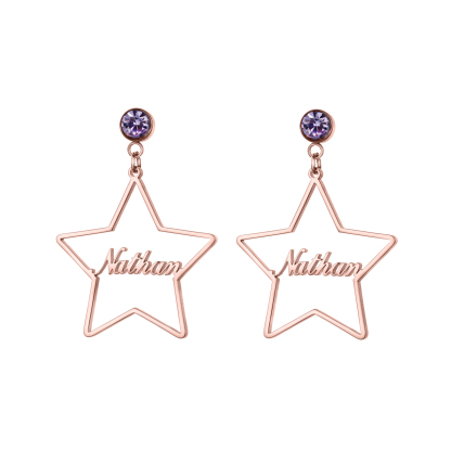 Personalized Name Birthstone Earrings with Pentagram Shape