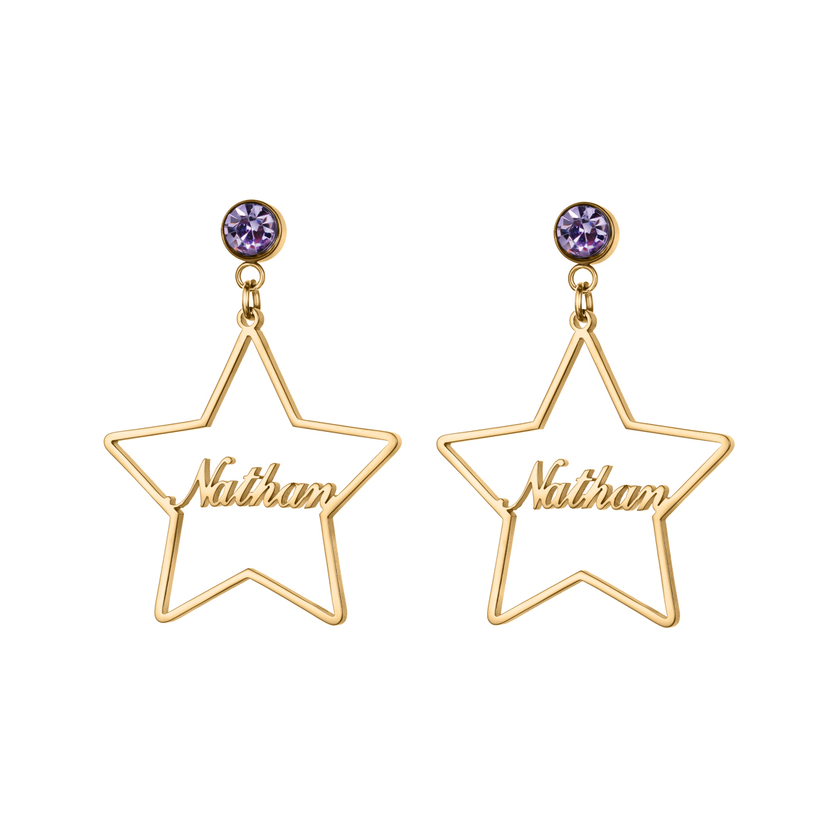 Personalized Name Birthstone Earrings with Pentagram Shape