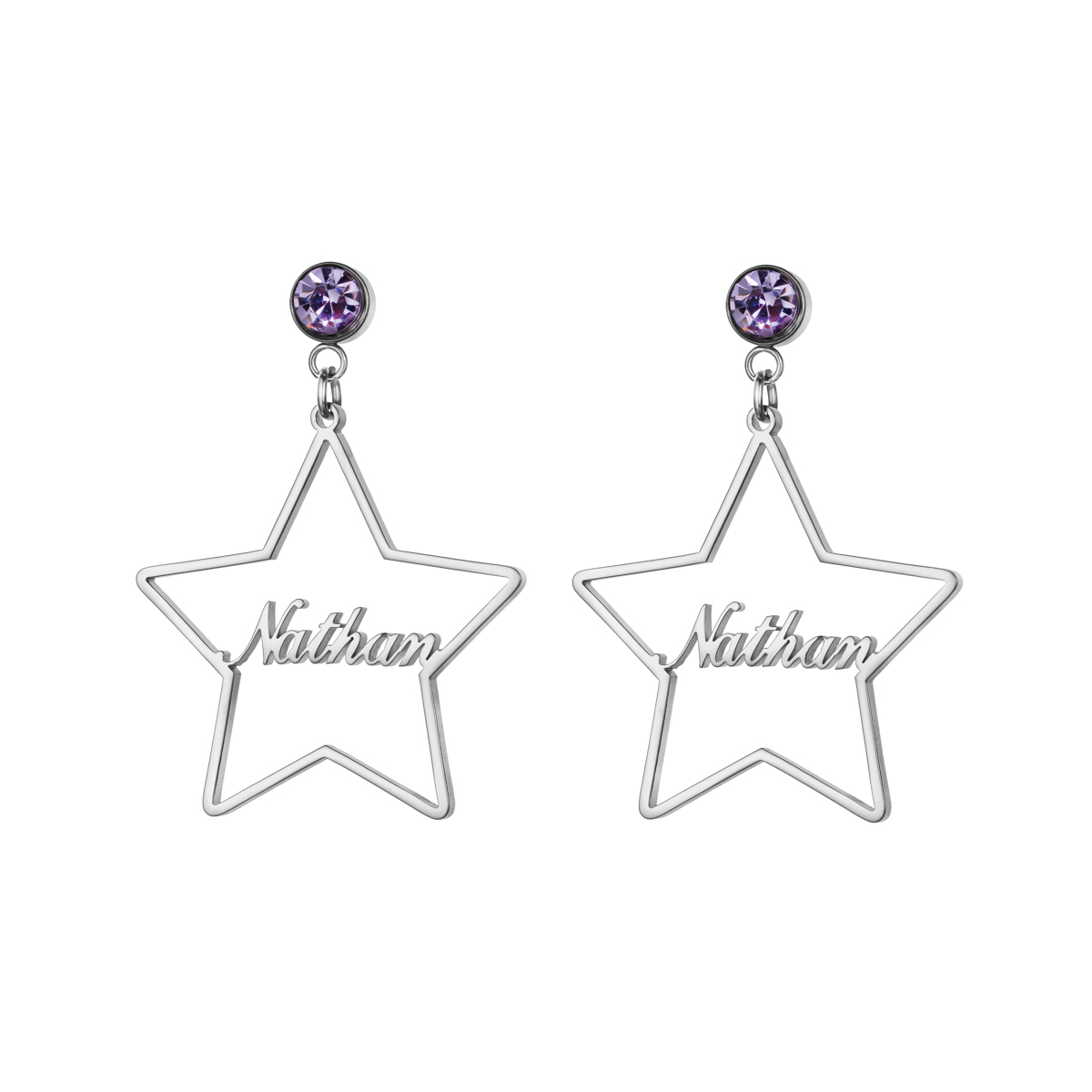Personalized Name Birthstone Earrings with Pentagram Shape