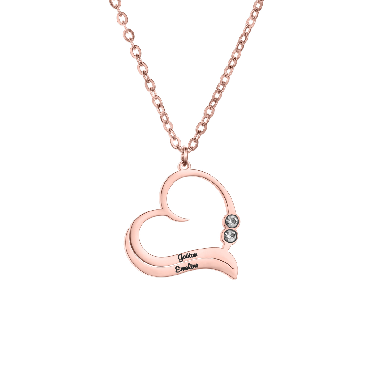 Custom Couple Name Heart Necklace With Birthstone