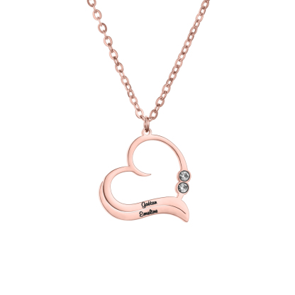 Custom Couple Name Heart Necklace With Birthstone