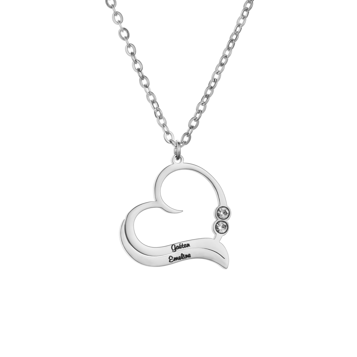 Custom Couple Name Heart Necklace With Birthstone