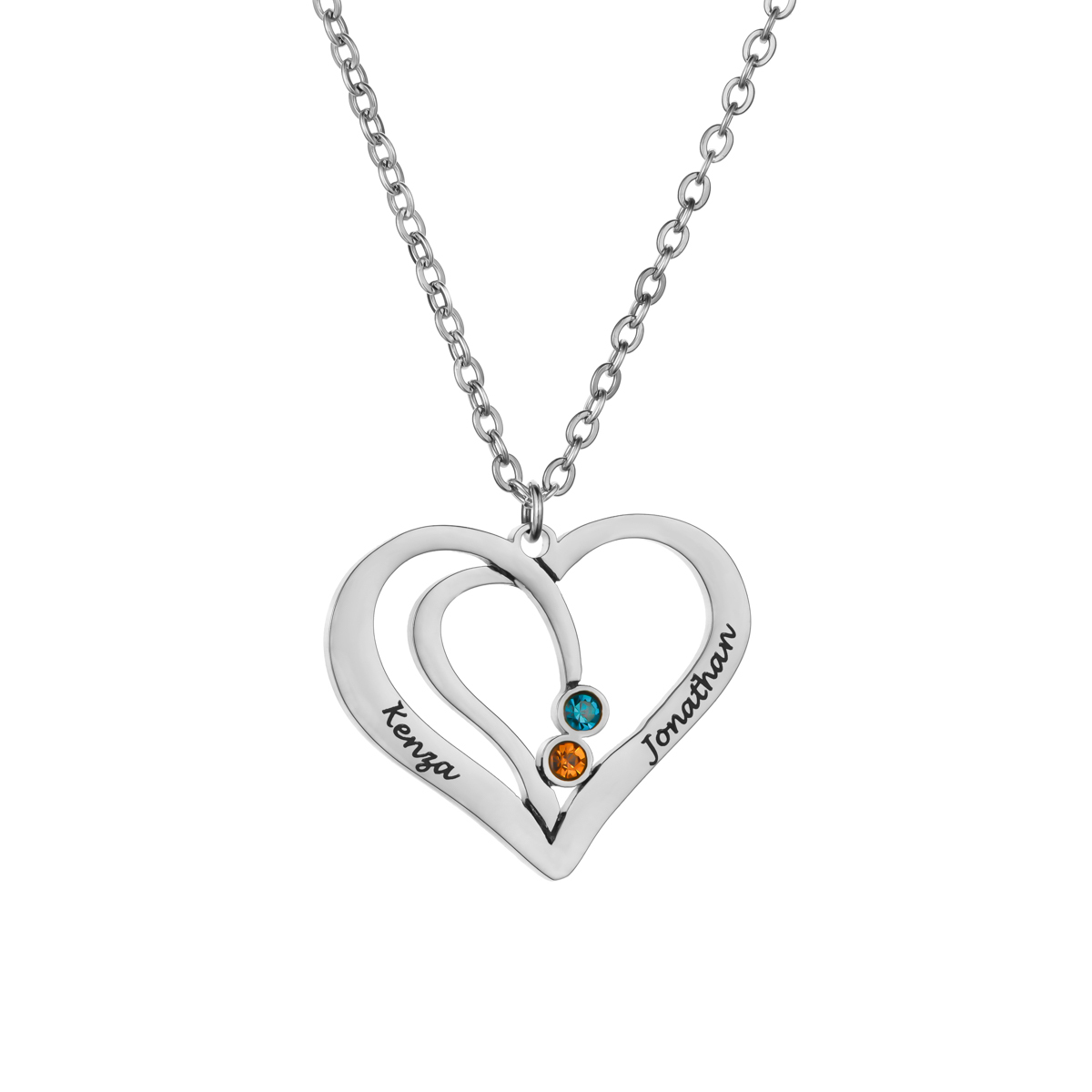 Custom Couple Name Heart Necklace With Birthstone