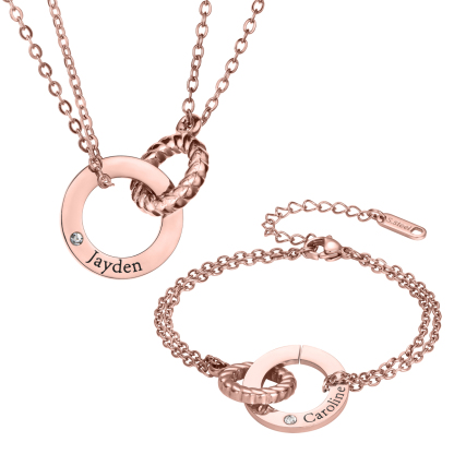 Customized Double Circle Interlock Necklace & Bracelet Sets