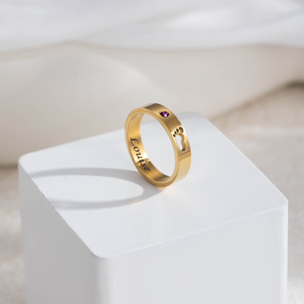 Custom Birthstone Name Engraved Ring