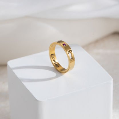 Custom Birthstone Name Engraved Ring