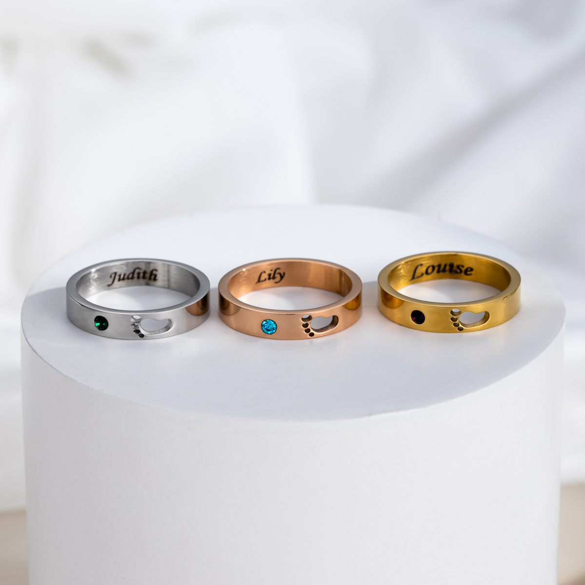 Custom Birthstone Name Engraved Ring