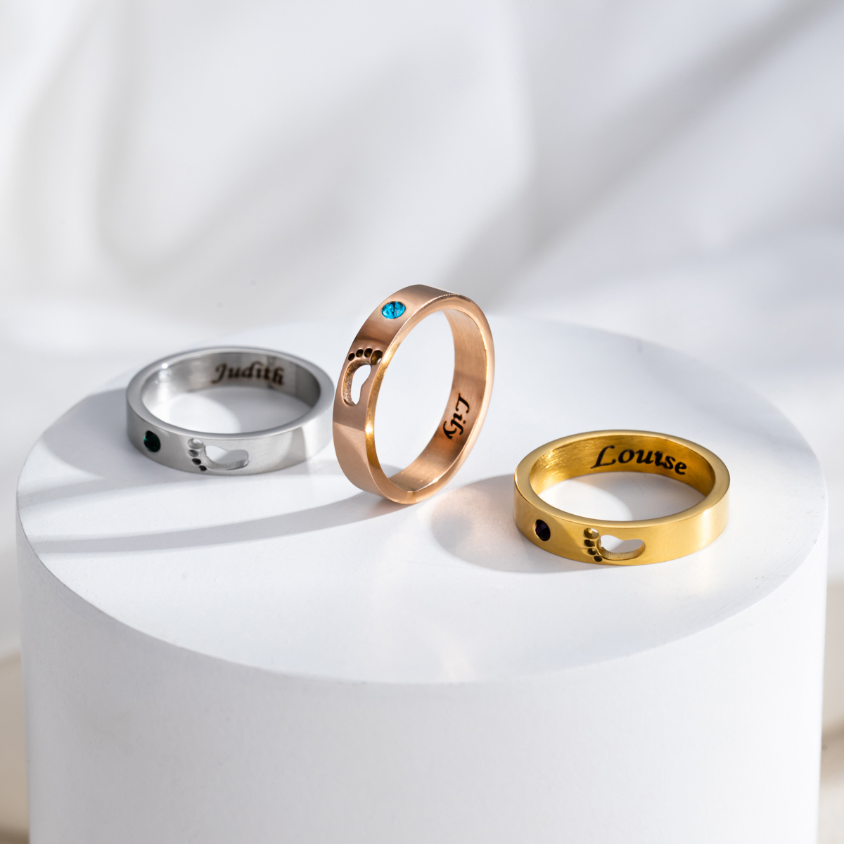 Custom Birthstone Name Engraved Ring