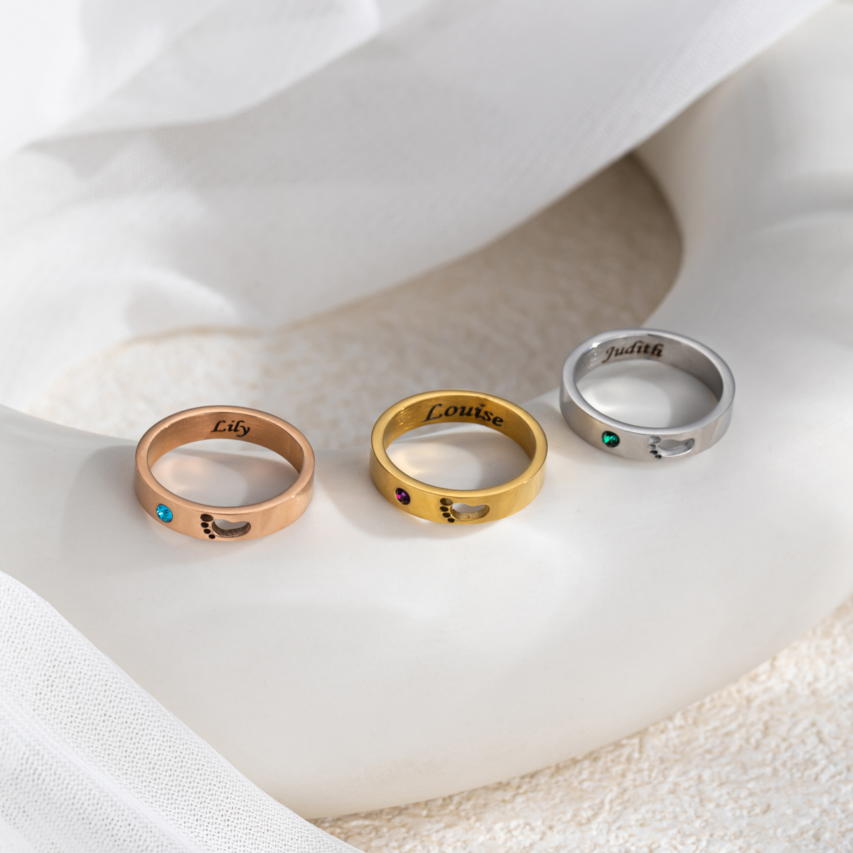 Custom Birthstone Name Engraved Ring