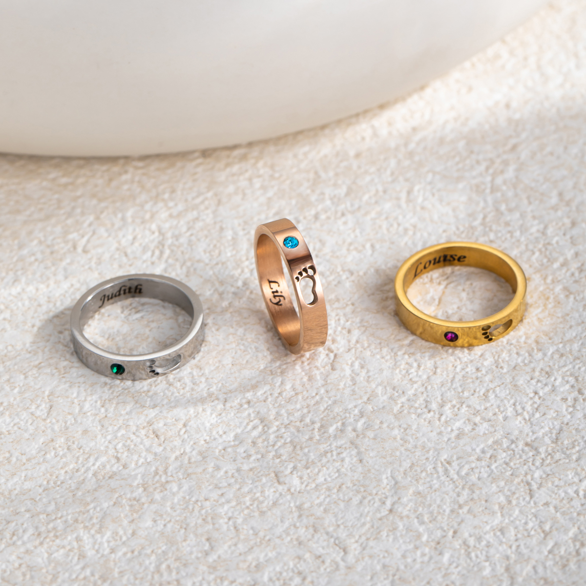 Custom Birthstone Name Engraved Ring