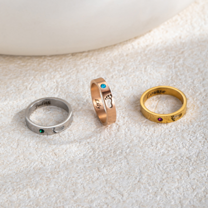 Custom Birthstone Name Engraved Ring