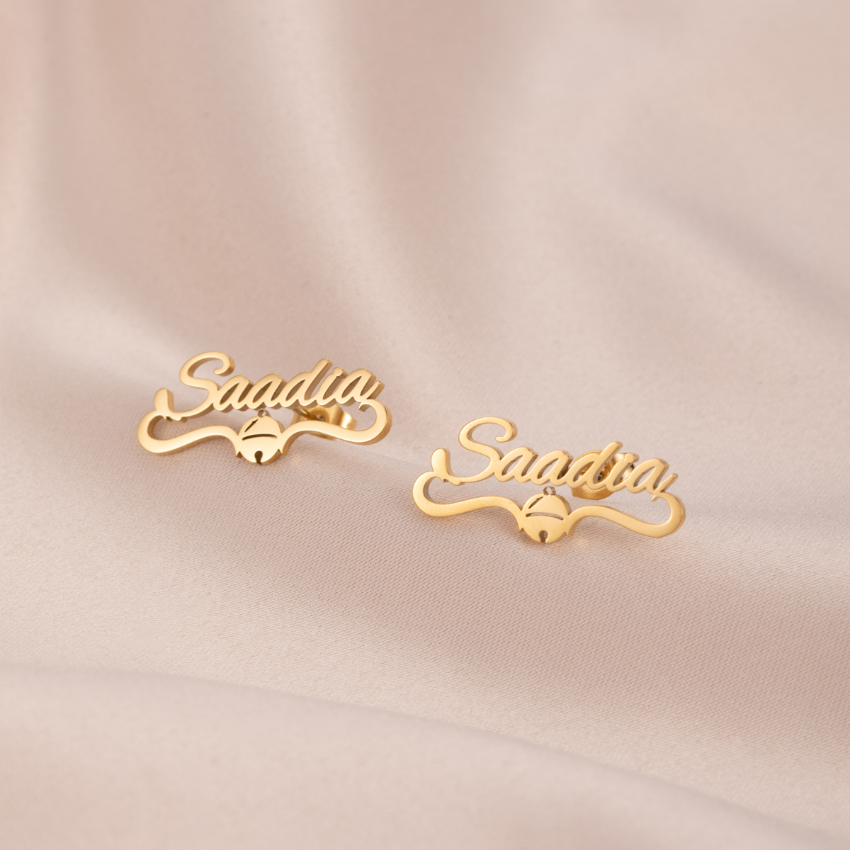 Custom Name Earrings with Christmas Bell Elements