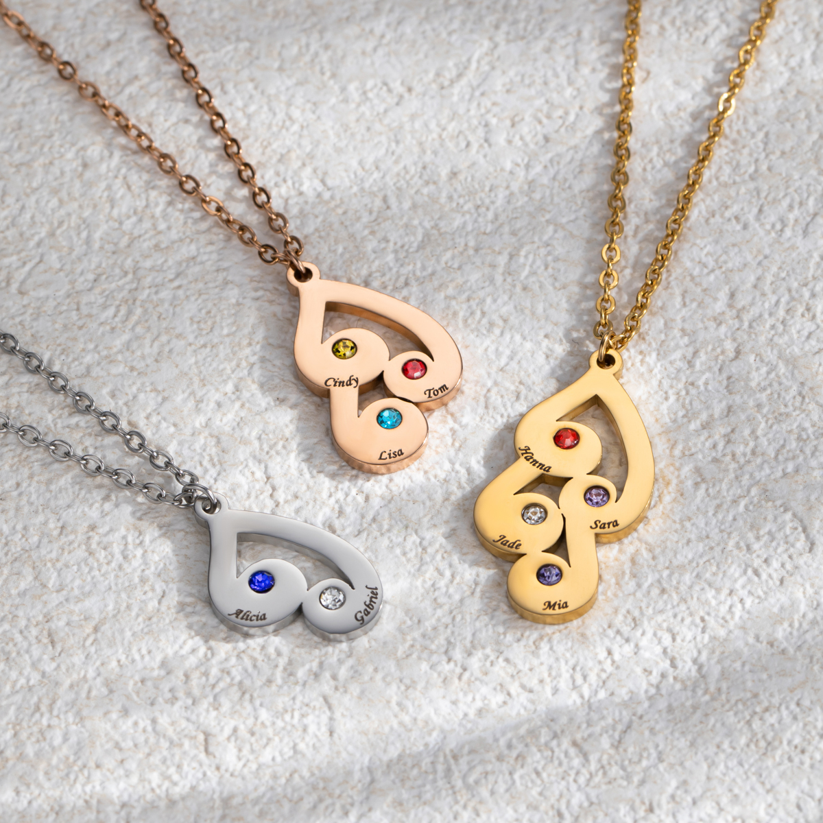 Custom Birthstone Name Engraved Necklace