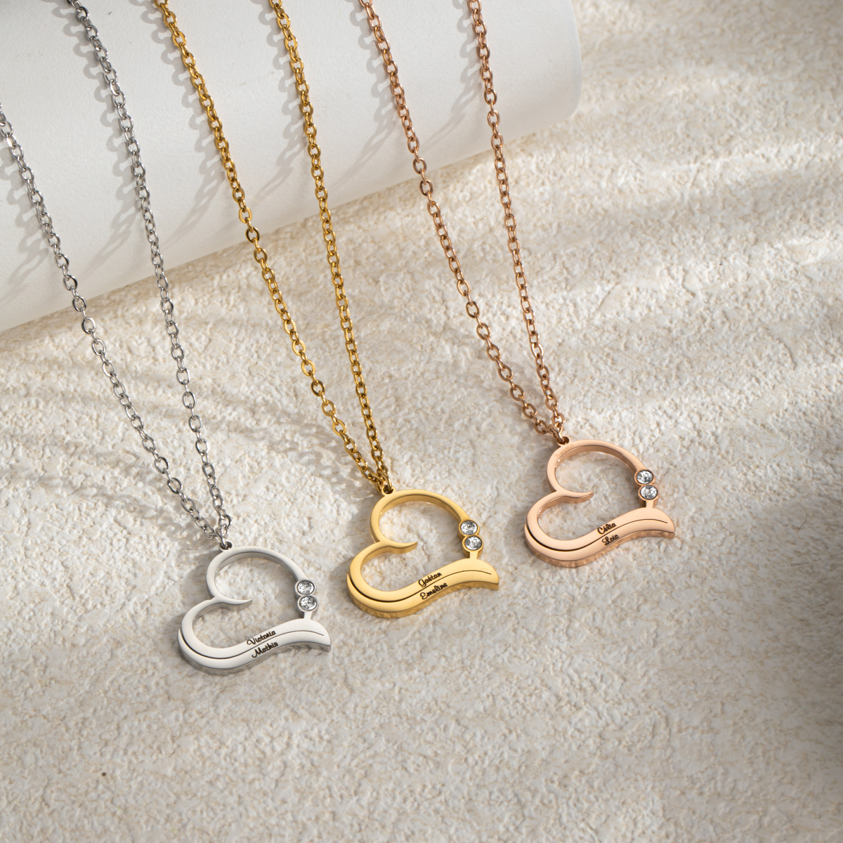 Custom Couple Name Heart Necklace With Birthstone