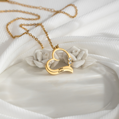 Custom Couple Name Heart Necklace With Birthstone