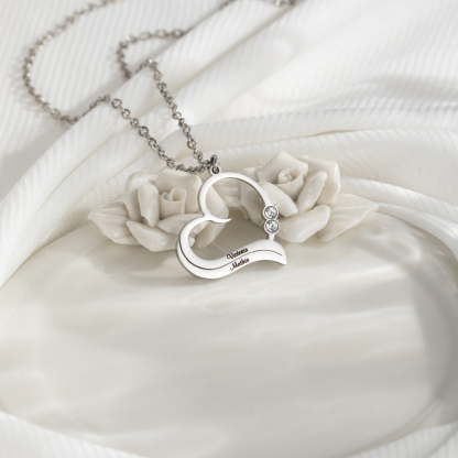 Custom Couple Name Heart Necklace With Birthstone