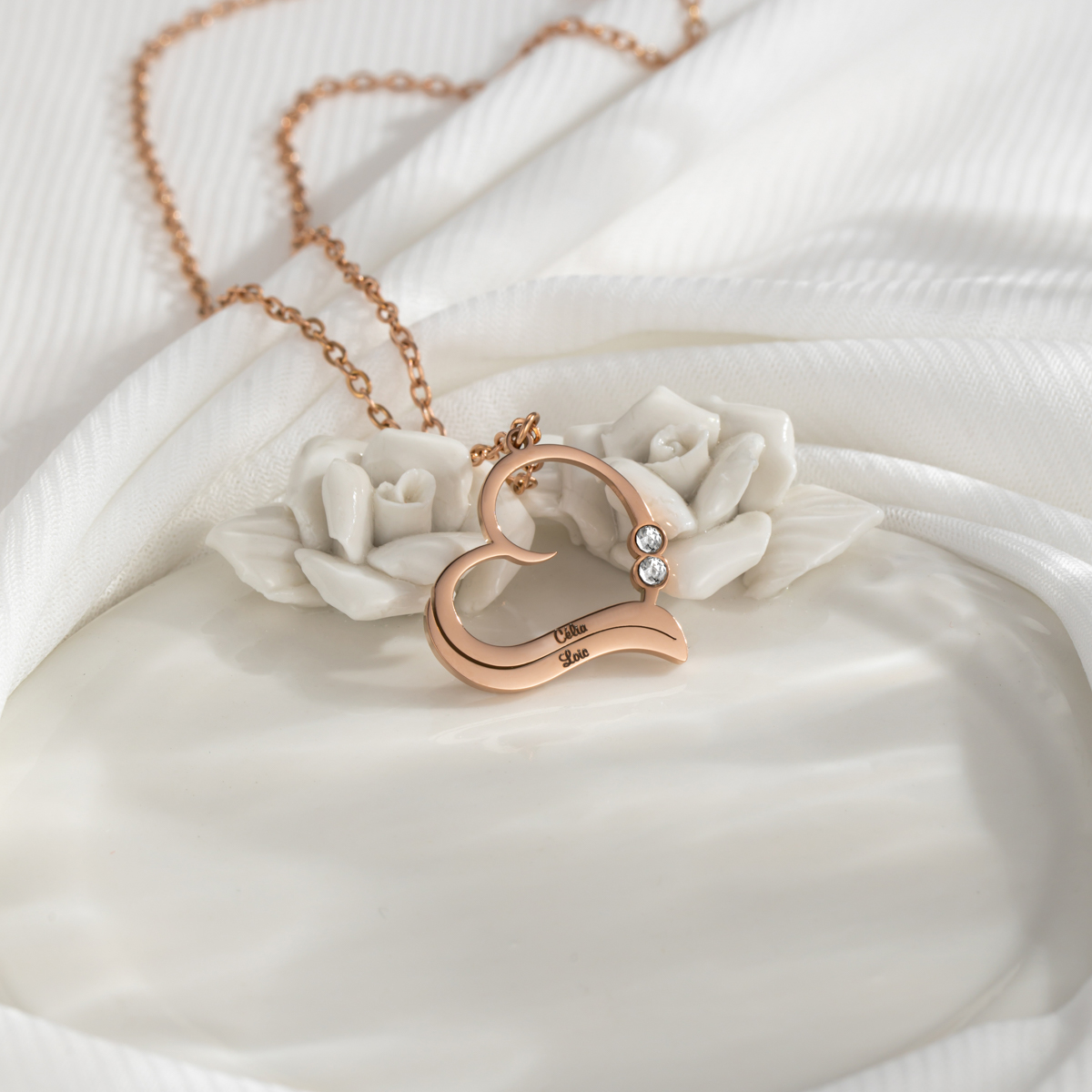 Custom Couple Name Heart Necklace With Birthstone