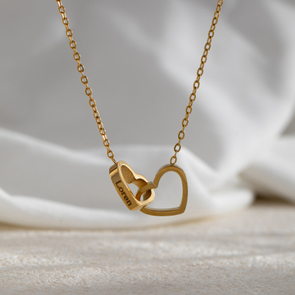 Customized Name Double Heart Intersect Necklace & Bracelet Sets