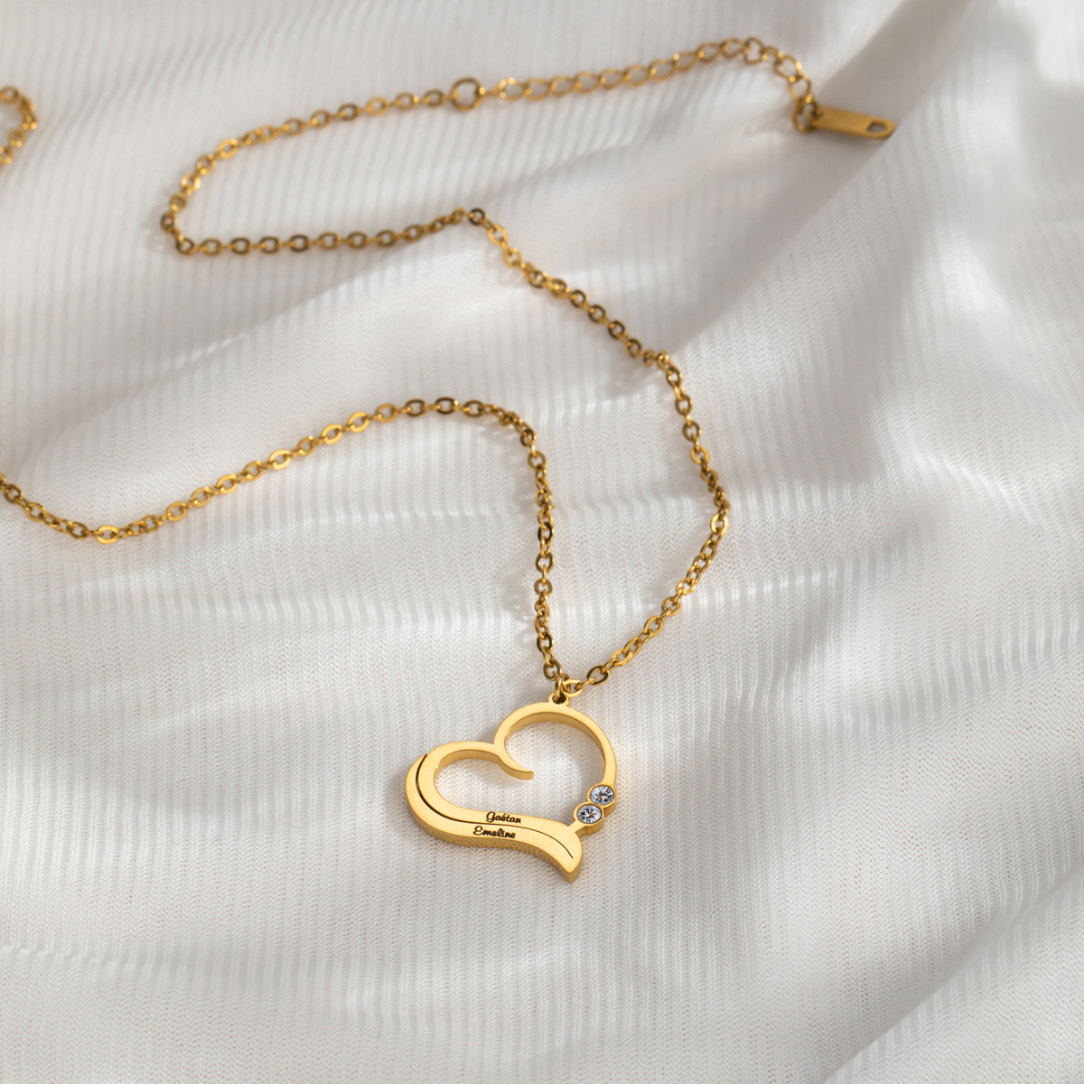 Custom Couple Name Heart Necklace With Birthstone