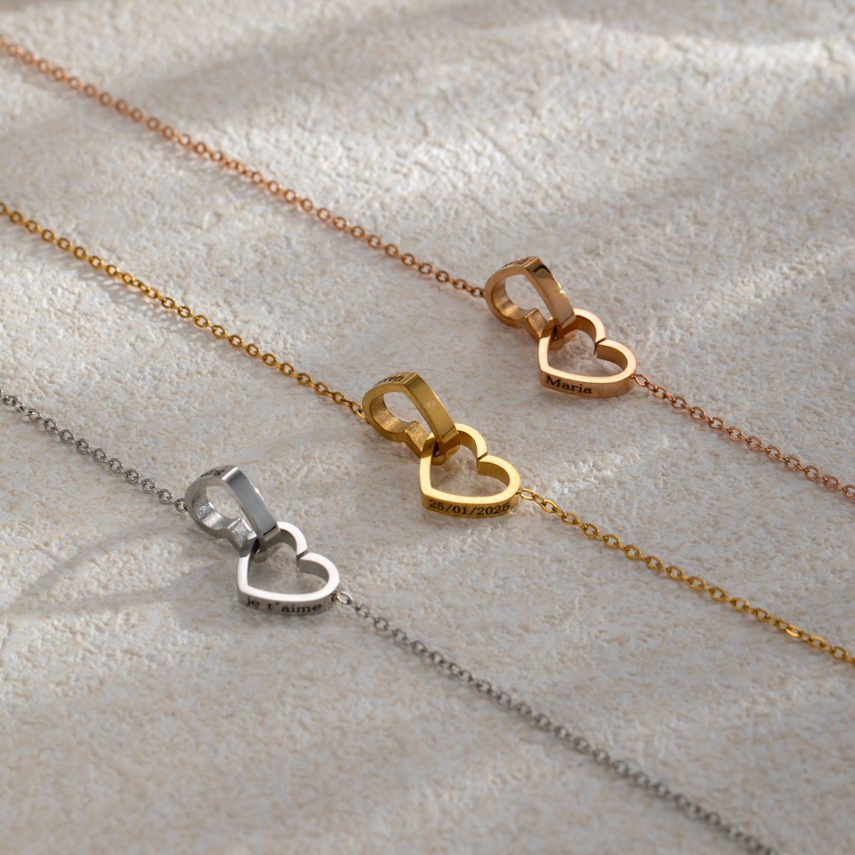 Customized Name Double Heart Intersect Necklace & Bracelet Sets