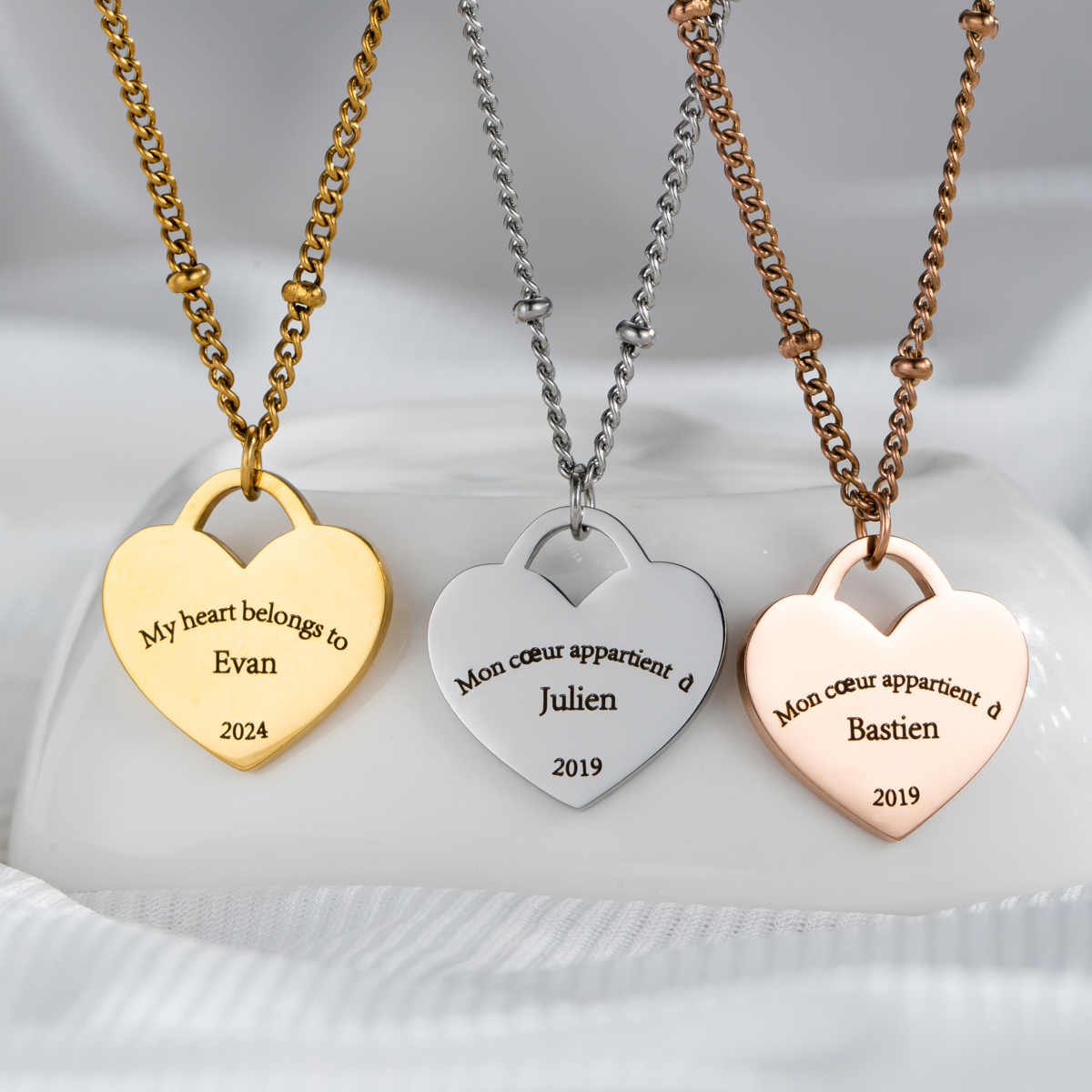 Custom Engraved Necklace in Heart Shape