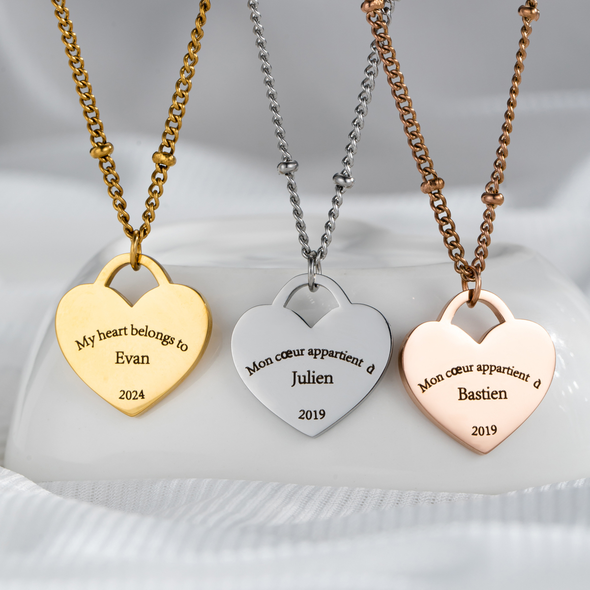 Custom Engraved Necklace in Heart Shape
