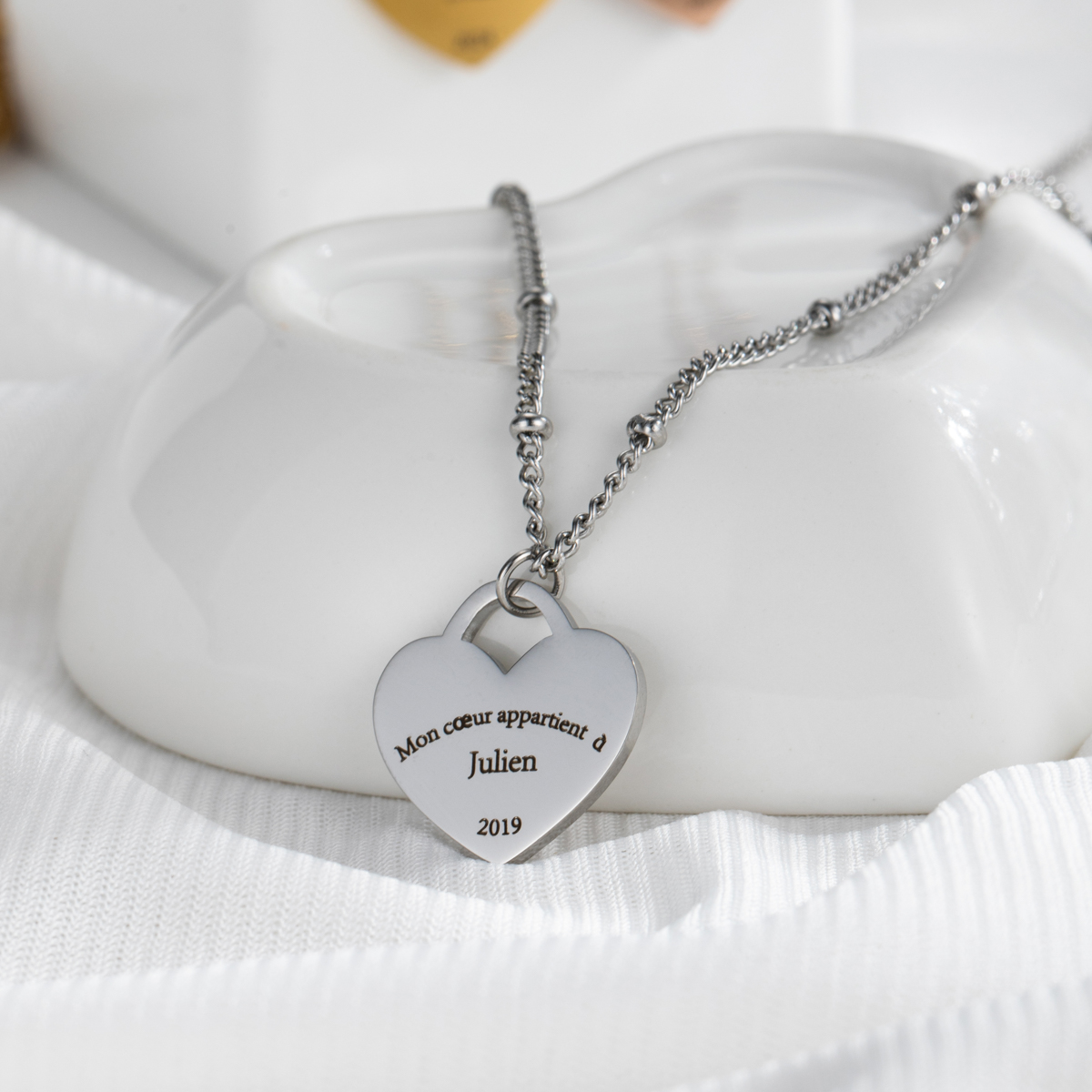 Custom Engraved Necklace in Heart Shape