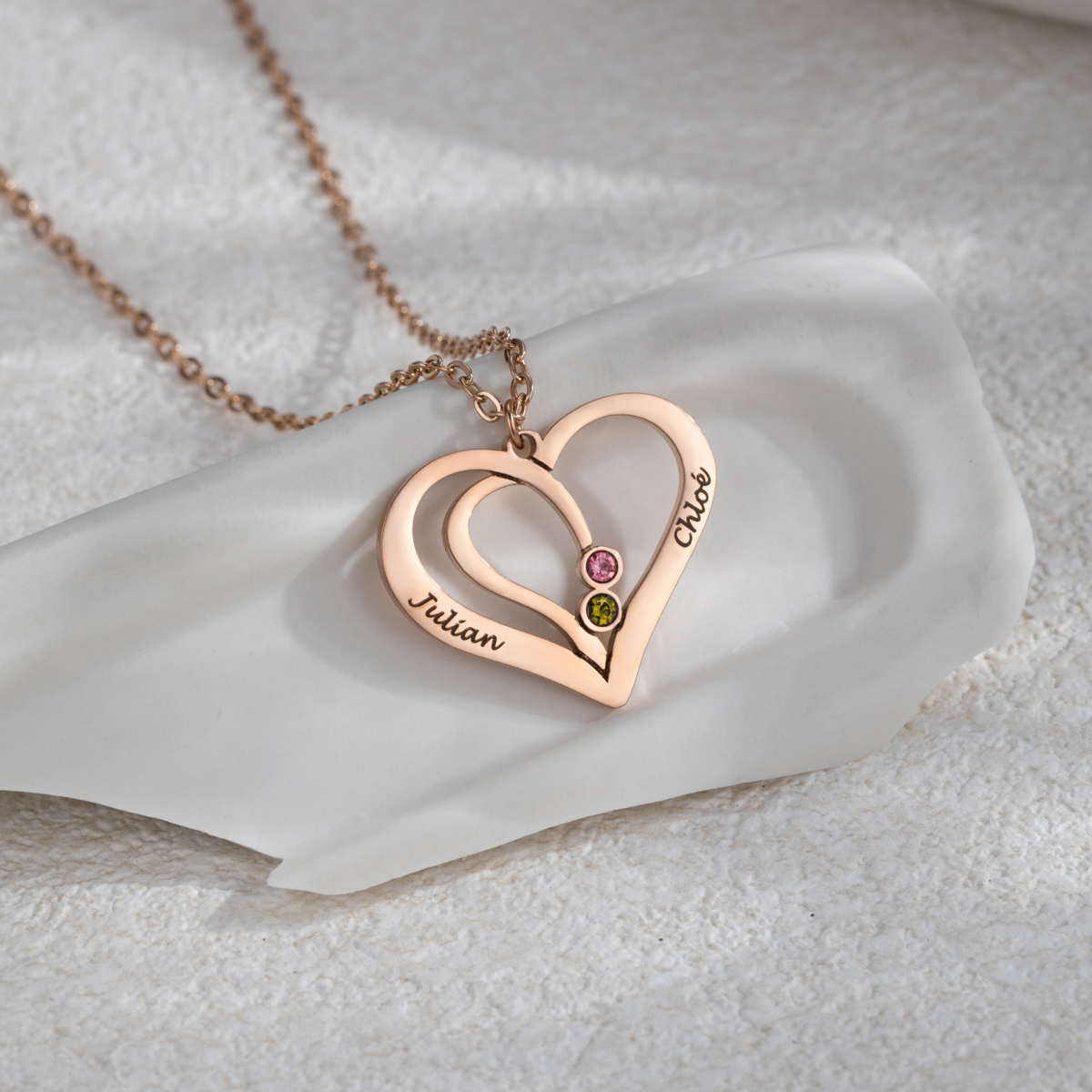 Custom Couple Name Heart Necklace With Birthstone
