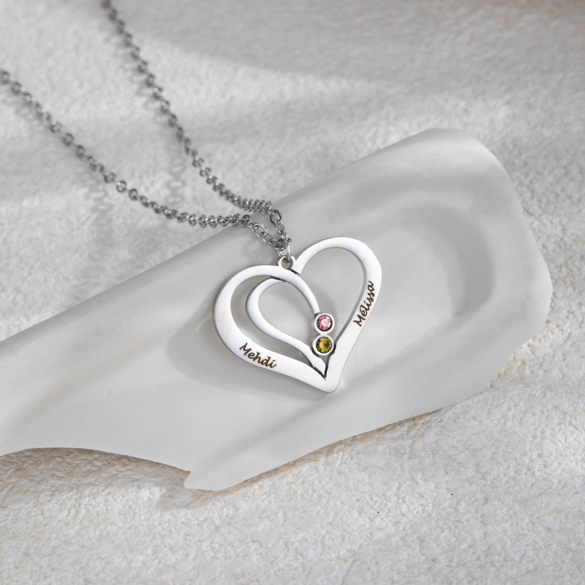 Custom Couple Name Heart Necklace With Birthstone