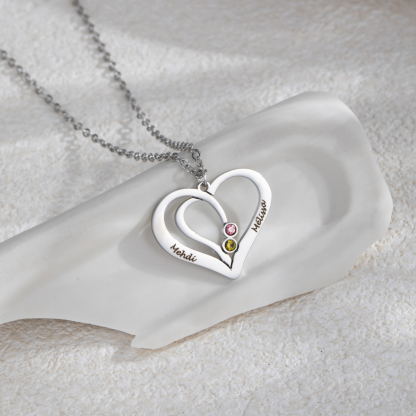 Custom Couple Name Heart Necklace With Birthstone