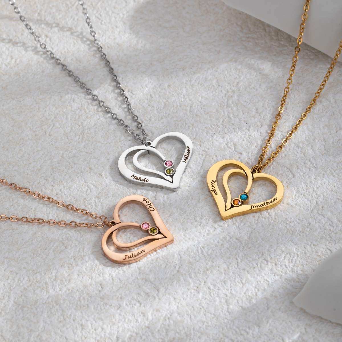 Custom Couple Name Heart Necklace With Birthstone