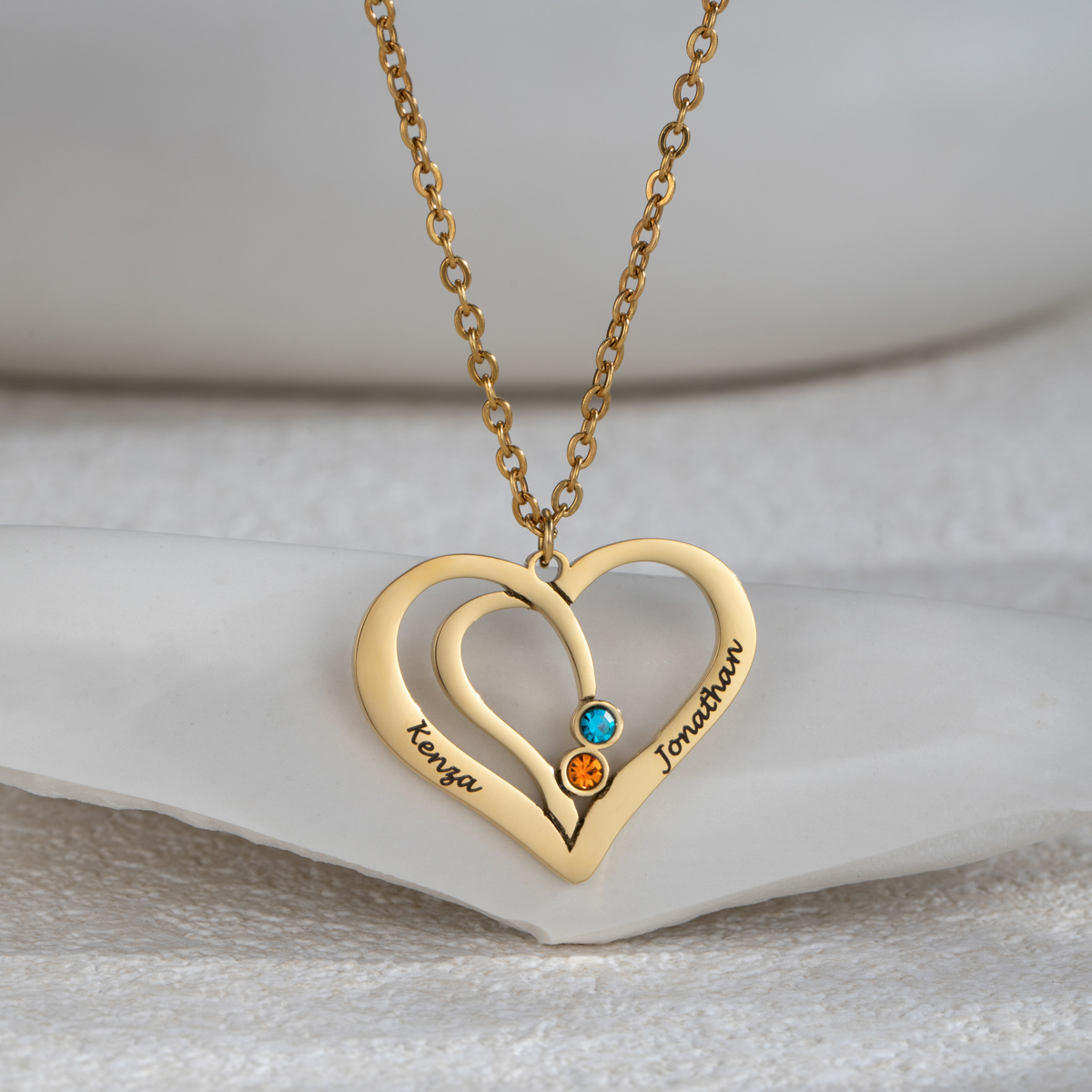 Custom Couple Name Heart Necklace With Birthstone