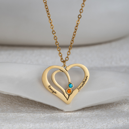 Custom Couple Name Heart Necklace With Birthstone