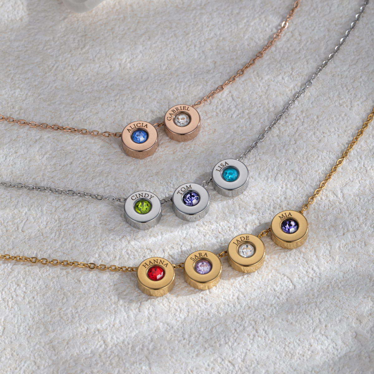 Customized Birthstone Name Engraved Pendant Necklace